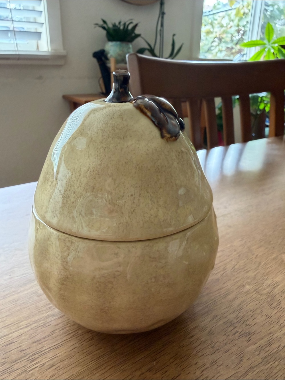 Grasslands Road Cream Ceramic Pear Jar with Brown Stem